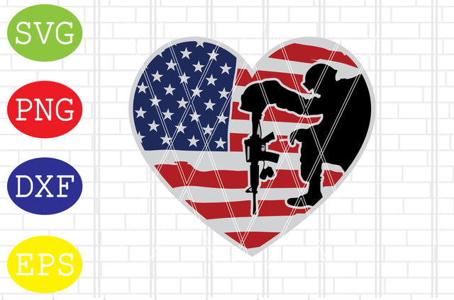 American Flag Heart with Soldier (2) Svg, Memorial Day Svg, Png, Eps, Dxf Files SVG DigitalSvgFiles 