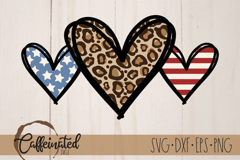 American Flag Hearts SVG, 4th of July SVG Caffeinated SVGs 