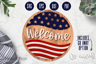 American Flag laser SVG circle welcome sign | Laser cut file SVG Brushed Rose 