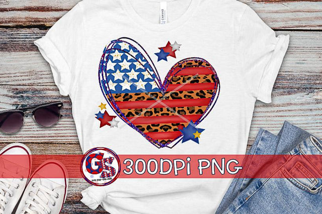 American Flag Leopard Heart PNG for Sublimation-July 4th PNG Sublimation Greedy Stitches 