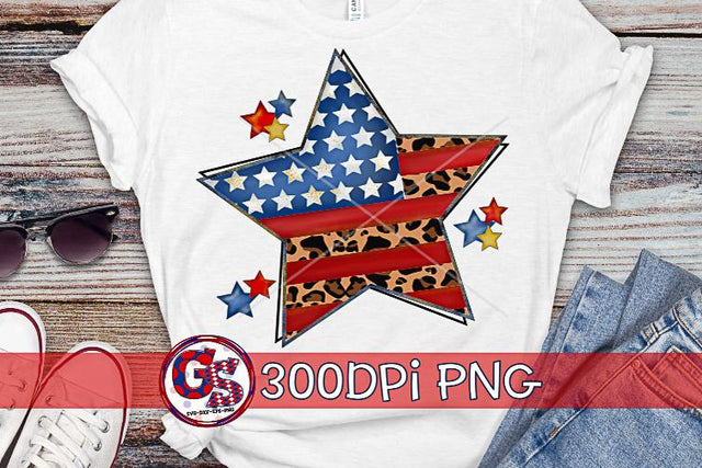 American Flag Leopard Star PNG for Sublimation-July 4th PNG Sublimation Greedy Stitches 