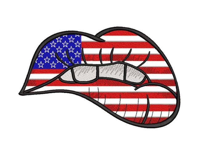 American Flag Lips Embroidery Design, Independence Day Embroidery File, 4 sizes Embroidery/Applique DESIGNS Nino Nadaraia 