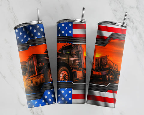 American Flag Peterbilt 1 Tumbler Wrap PNG JPG JPEG Sublimation CaldwellArt 