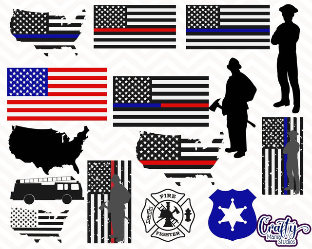 American Flag - Police Svg Bundle - Firefighter Bundle - First Responder - USA SVG Crafty Mama Studios 