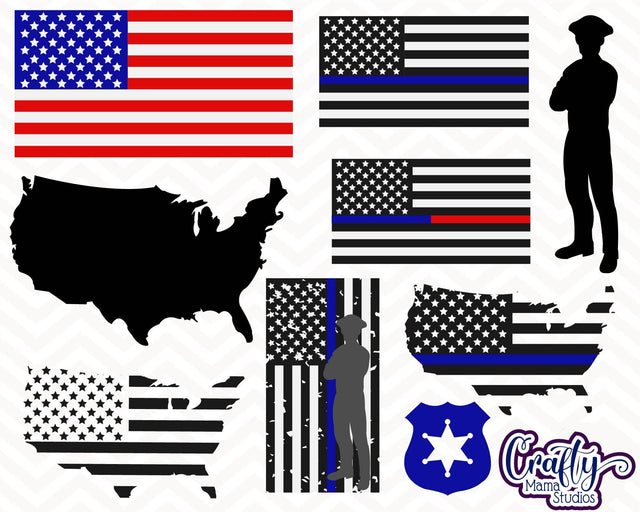 American Flag - Police Svg Bundle - Police Blue Line -Thin Blue Line - Police SVG Crafty Mama Studios 