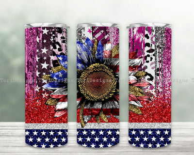 American Flag Sunflower Tumbler, 20oz Skinny Tumbler Design, Sublimation, Patriotic Tumbler, Happy 4th of July Tumbler PNG Sublimation ToriDesigns 