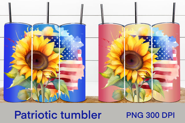 American flag sunflower tumbler | 4th of july tumbler design Sublimation Svetana Studio 