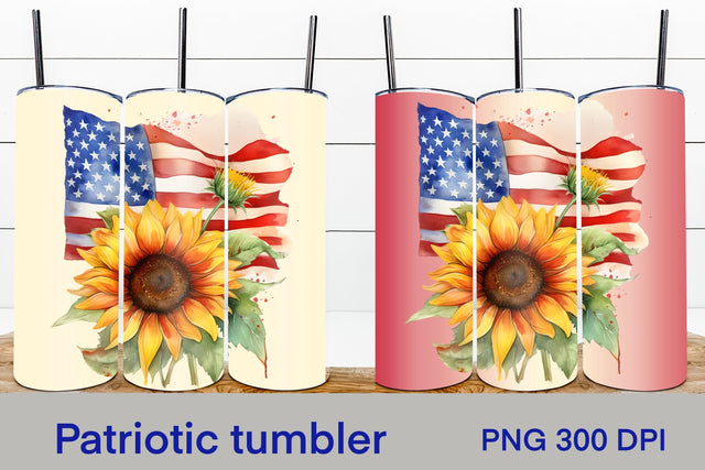 American flag sunflower tumbler | Patriotic tumbler design Sublimation Svetana Studio 