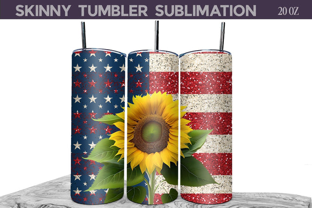 American Flag Sunflower Tumbler Sublimation WatercolorColorDream 