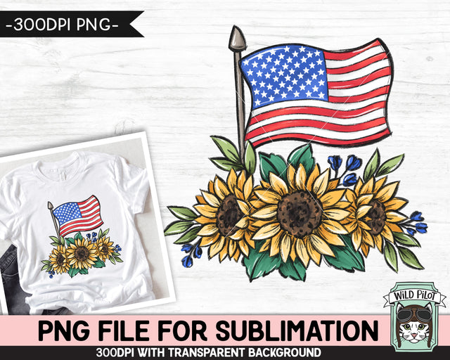 American Flag Sunflowers SUBLIMATION design PNG, July 4th Sunflower png, USA sublimation download, red white blue png, Patriotic Sublimation Sublimation Wild Pilot 