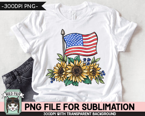 American Flag Sunflowers SUBLIMATION design PNG, July 4th Sunflower png, USA sublimation download, red white blue png, Patriotic Sublimation Sublimation Wild Pilot 