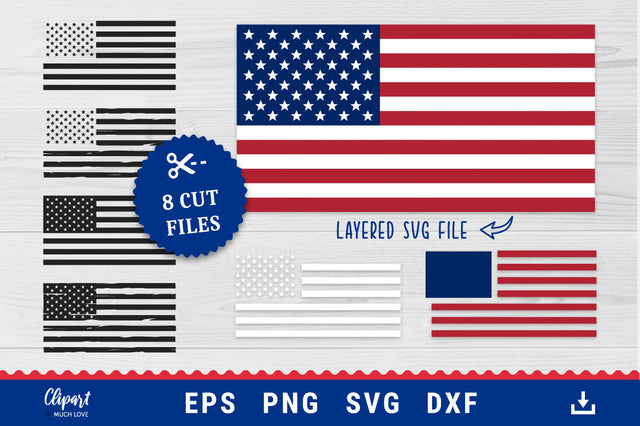 American Flag SVG, American flag decal, USA flag svg, dxf SVG ClipartMuchLove 