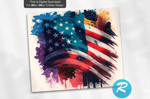 American Flag Watercolor 20 oz / 30 oz Tumbler PNG Sublimation Regulrcrative 