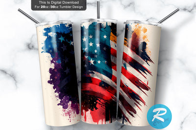 American Flag Watercolor 20 oz / 30 oz Tumbler PNG Sublimation Regulrcrative 