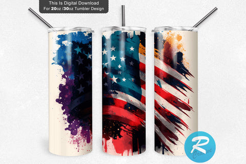 American Flag Watercolor 20 oz / 30 oz Tumbler PNG Sublimation Regulrcrative 