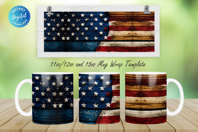 American flag Wood 11, 12 & 15 Oz Mug Sublimation Sublimation Regulrcrative 