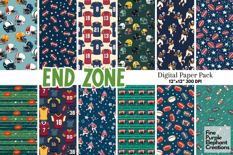 American Football | Game Day Digital Pattern Fine Purple Elephant Creations 