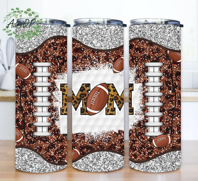 American Football Mom Glitter Leopard 20oz Skinny Tumbler Png, Leopard Glitter Mama Tumbler Png, Glitter Football Mom Png, Leopard Mom Png Sublimation AdriOP 