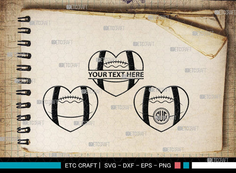 American Football Monogram, American Football Silhouette, American Football SVG Cut Files, Football Silhouette, Heart Shape Ball Svg, Sports Svg, Football Svg, SB00100 SVG ETC Craft 