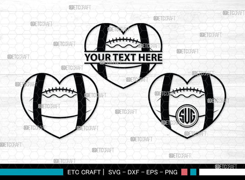 American Football Monogram, American Football Silhouette, American Football SVG Cut Files, Football Silhouette, Heart Shape Ball Svg, Sports Svg, Football Svg, SB00100 SVG ETC Craft 