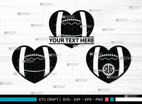 American Football Monogram, American Football Silhouette, American Football SVG Cut Files, Football Silhouette, Heart Shape Ball Svg, Sports Svg, Football Svg, SB00100 SVG ETC Craft 