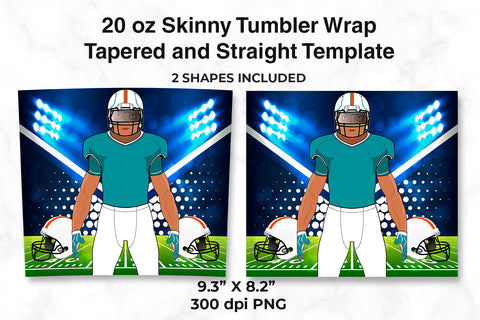 American Football Player Aqua & White 20 oz Skinny Tumbler Wrap Sublimation Design Sublimation Sublimatiz Designs 