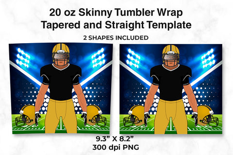 American Football Player Black & Metallic Gold 20 oz Skinny Tumbler Wrap Sublimation Design Sublimation Sublimatiz Designs 