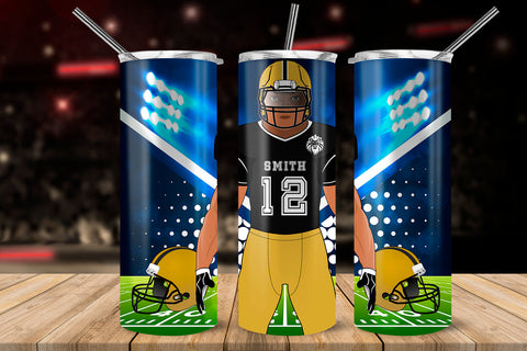 American Football Player Black & Metallic Gold 20 oz Skinny Tumbler Wrap Sublimation Design Sublimation Sublimatiz Designs 