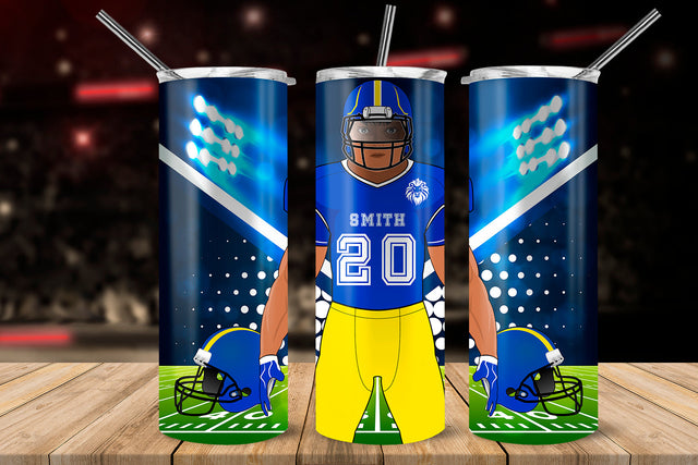 American Football Player Blue & Yellow 20 oz Skinny Tumbler Wrap Sublimation Design Sublimation Sublimatiz Designs 