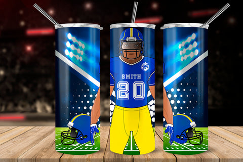 American Football Player Blue & Yellow 20 oz Skinny Tumbler Wrap Sublimation Design Sublimation Sublimatiz Designs 