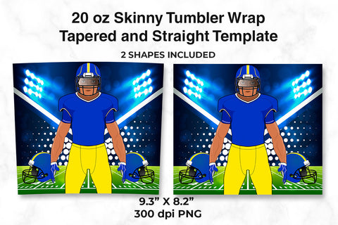 American Football Player Blue & Yellow 20 oz Skinny Tumbler Wrap Sublimation Design Sublimation Sublimatiz Designs 