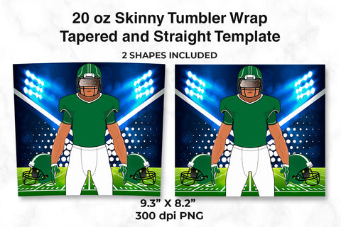 American Football Player Green & White 20 oz Skinny Tumbler Wrap Sublimation Design Sublimation Sublimatiz Designs 
