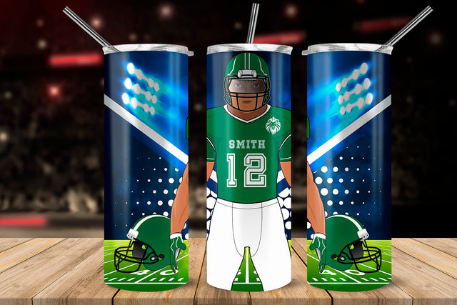 American Football Player Green & White 20 oz Skinny Tumbler Wrap Sublimation Design Sublimation Sublimatiz Designs 