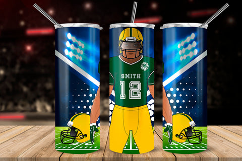 American Football Player Green & Yellow 20 oz Skinny Tumbler Wrap Sublimation Design Sublimation Sublimatiz Designs 
