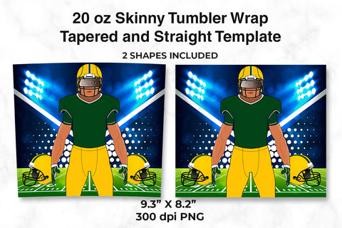 American Football Player Green & Yellow 20 oz Skinny Tumbler Wrap Sublimation Design Sublimation Sublimatiz Designs 