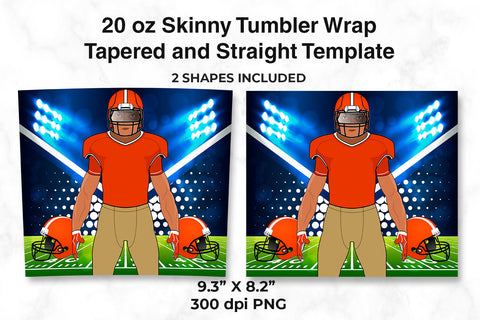 American Football Player Orange & Gold 20 oz Skinny Tumbler Wrap Sublimation Design Sublimation Sublimatiz Designs 