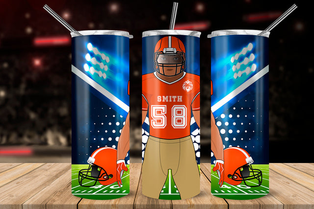 American Football Player Orange & Gold 20 oz Skinny Tumbler Wrap Sublimation Design Sublimation Sublimatiz Designs 