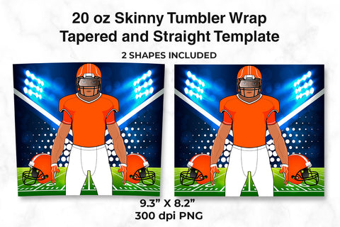 American Football Player Orange & White 20 oz Skinny Tumbler Wrap Sublimation Design Sublimation Sublimatiz Designs 