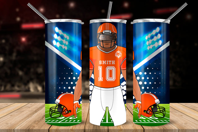 American Football Player Orange & White 20 oz Skinny Tumbler Wrap Sublimation Design Sublimation Sublimatiz Designs 