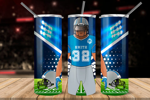 American Football Player Peacock Blue & Grey 20 oz Skinny Tumbler Wrap Sublimation Design Sublimation Sublimatiz Designs 