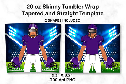 American Football Player Purple 20 oz Skinny Tumbler Wrap Sublimation Design Sublimation Sublimatiz Designs 