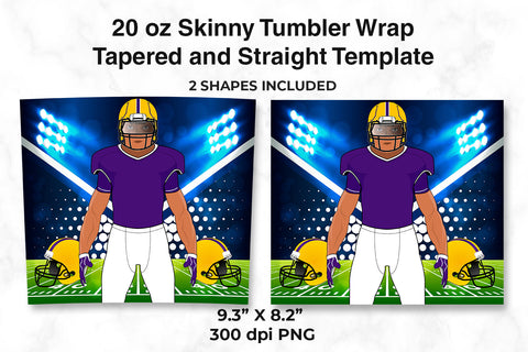American Football Player Purple & Yellow 20 oz Skinny Tumbler Wrap Sublimation Design Sublimation Sublimatiz Designs 