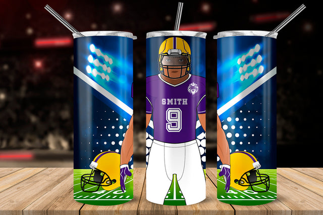 American Football Player Purple & Yellow 20 oz Skinny Tumbler Wrap Sublimation Design Sublimation Sublimatiz Designs 