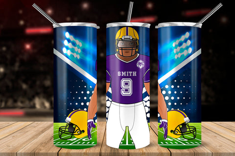 American Football Player Purple & Yellow 20 oz Skinny Tumbler Wrap Sublimation Design Sublimation Sublimatiz Designs 