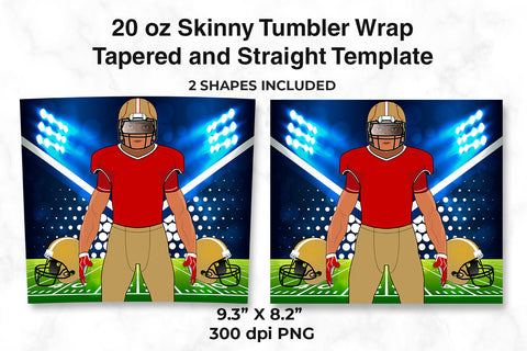American Football Player Red & Mustard Gold 20 oz Skinny Tumbler Wrap Sublimation Design Sublimation Sublimatiz Designs 