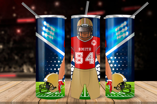 American Football Player Red & Mustard Gold 20 oz Skinny Tumbler Wrap Sublimation Design Sublimation Sublimatiz Designs 