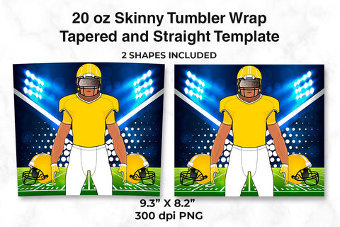 American Football Player Yellow 20 oz Skinny Tumbler Wrap Sublimation Design Sublimation Sublimatiz Designs 