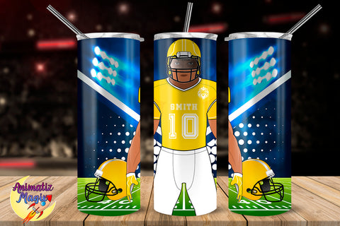 American Football Player Yellow 20 oz Skinny Tumbler Wrap Sublimation Design Sublimation Sublimatiz Designs 