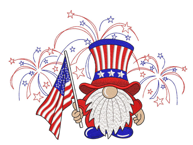 American Gnome Embroidery Design, 4th July Gnome Embroidery Design, Patriotic Independence Day Embroidery File, 3 sizes, Instant Download Embroidery/Applique DESIGNS Nino Nadaraia 