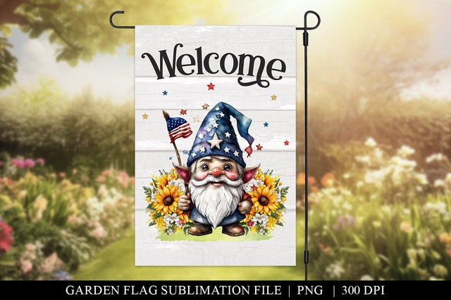 American Gnome with Sunflowers Garden Flag Sublimation PNG Sublimation BijouBay 